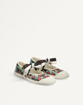 Baleriny Bay By Bay Sneaker z tkaniny żakardowej z haftem kwiatowym