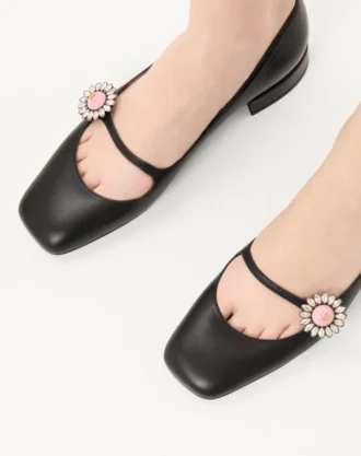 Baleriny Mary-Jane Preshoes z koźlej skóry z ozdobnym guzikiem 20 mm