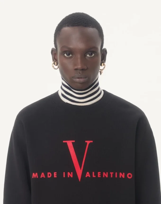 Bawełniana bluza z okrągłym dekoltem Valentino z nadrukiem Made In Valentino Bawełniana bluza z okrągłym dekoltem Valentino z nadrukiem Made In Valentino