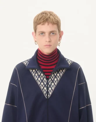 Bluza Valentino z acetatu z zamkiem błyskawicznym i wstawką z nadrukiem Toute La V