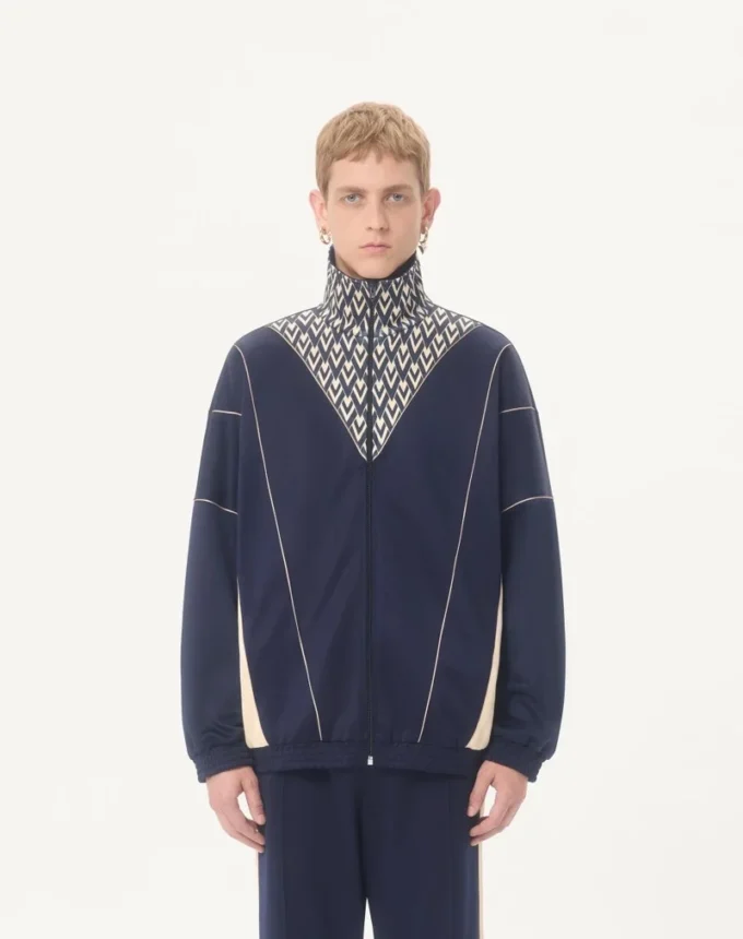 Bluza Valentino z acetatu z zamkiem błyskawicznym i wstawką z nadrukiem Toute La V Bluza Valentino z acetatu z zamkiem błyskawicznym i wstawką z nadrukiem Toute La V