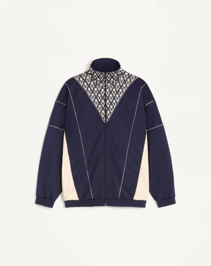 Bluza Valentino z acetatu z zamkiem błyskawicznym i wstawką z nadrukiem Toute La V Bluza Valentino z acetatu z zamkiem błyskawicznym i wstawką z nadrukiem Toute La V