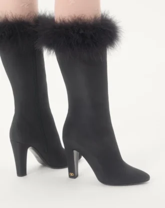 Buty Hotty z tkaniny shantung z piórami 100 mm Buty Hotty z tkaniny shantung z piórami 100 mm