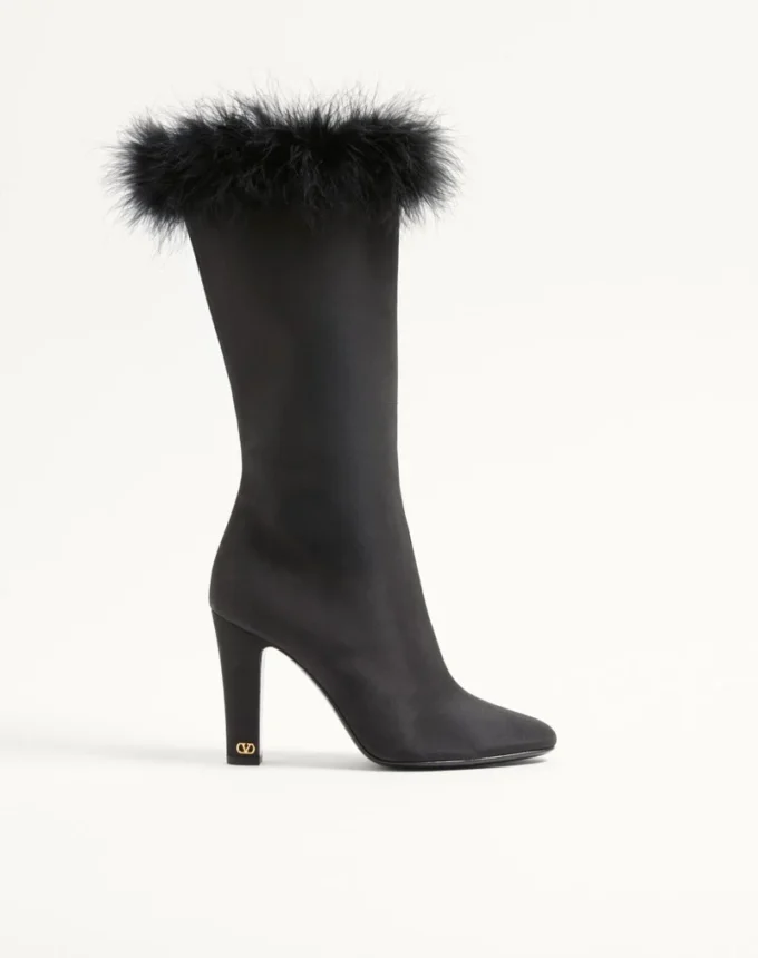 Buty Hotty z tkaniny shantung z piórami 100 mm Buty Hotty z tkaniny shantung z piórami 100 mm