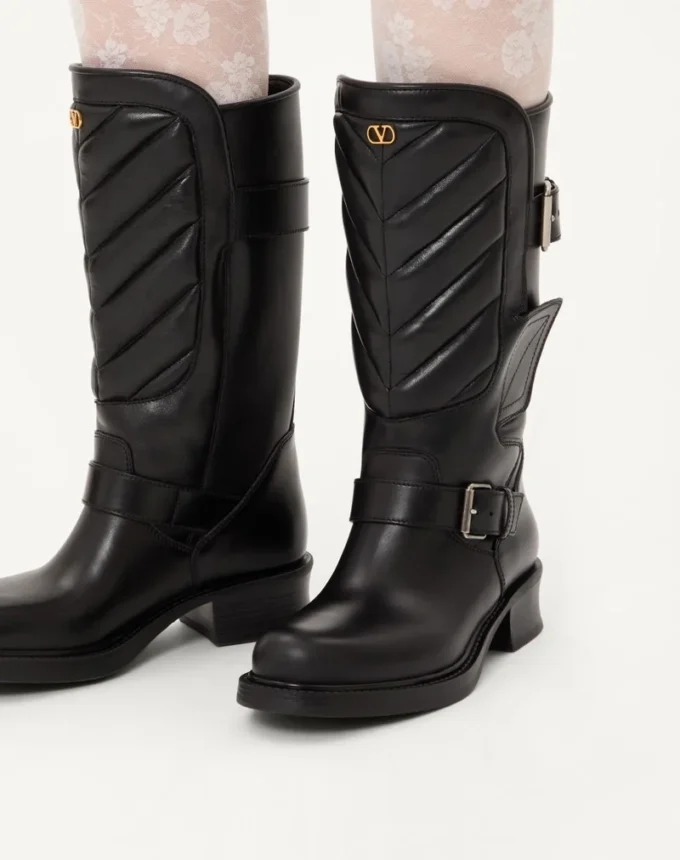Buty motocyklowe Rayons z cielęcej skóry i skóry nappa z wzorem w jodełkę 40 mm Buty motocyklowe Rayons z cielęcej skóry i skóry nappa z wzorem w jodełkę 40 mm