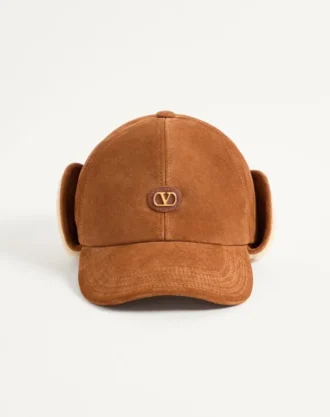 Czapka baseballowa Valentino Garavani Vlogo Signature z zamszu i owczej skóry Czapka baseballowa Valentino Garavani Vlogo Signature z zamszu i owczej skóry