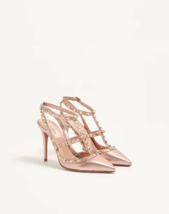 Czółenka Rockstud z laminowanej skóry nappa 100 mm