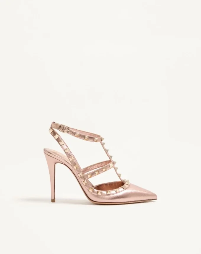 Czółenka Rockstud z laminowanej skóry nappa 100 mm