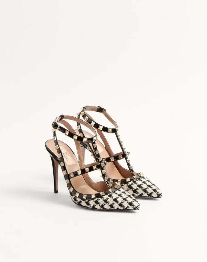 Czółenka Rockstud z tkaniny w pepitkę, 100 mm