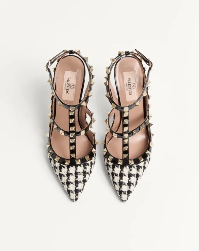 Czółenka Rockstud z tkaniny w pepitkę, 100 mm