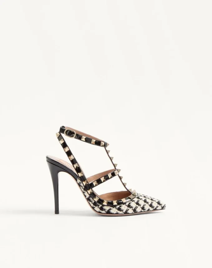 Czółenka Rockstud z tkaniny w pepitkę, 100 mm