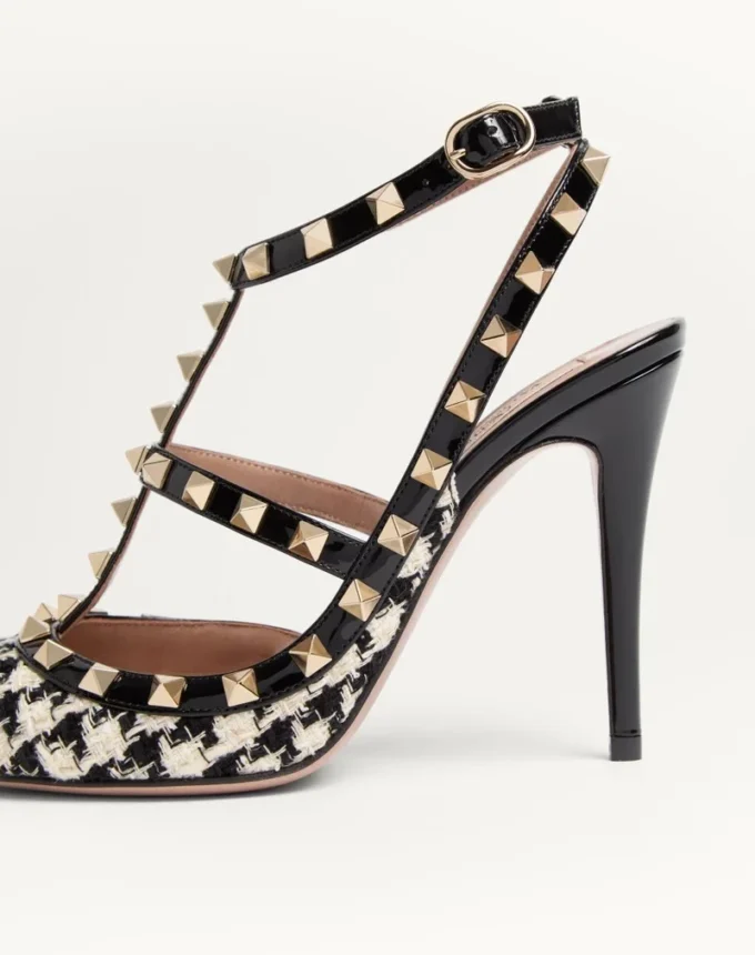 Czółenka Rockstud z tkaniny w pepitkę, 100 mm