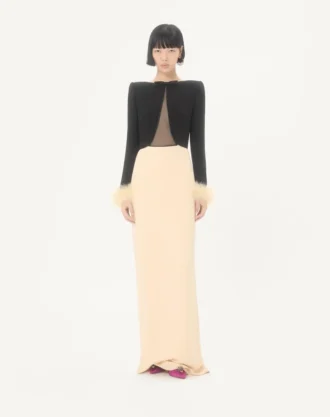 Długa sukienka Cady Couture z piórami Długa sukienka Cady Couture z piórami