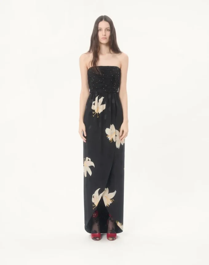 Długa sukienka z żakardowej tkaniny Crepe De Chine Apres L’Hiver Lilium Długa sukienka z żakardowej tkaniny Crepe De Chine Apres L’Hiver Lilium