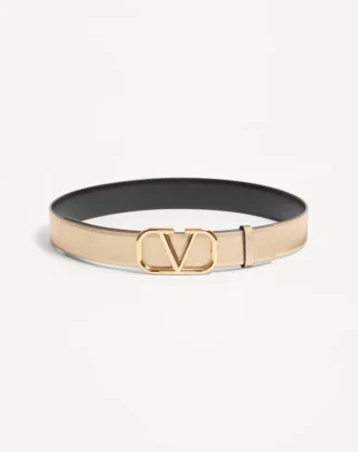Dwustronny pasek Vlogo Signature z metalicznej i błyszczącej skóry cielęcej 30 mm Dwustronny pasek Vlogo Signature z metalicznej i błyszczącej skóry cielęcej 30 mm