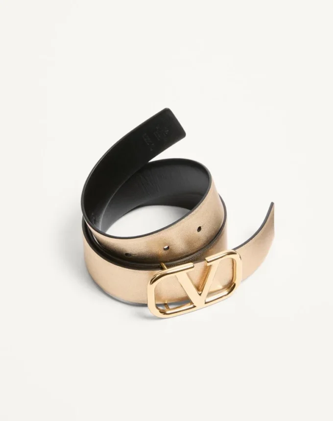 Dwustronny pasek Vlogo Signature z metalicznej i błyszczącej skóry cielęcej 30 mm