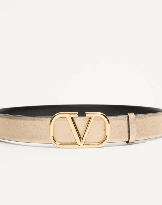 Dwustronny pasek Vlogo Signature z metalicznej i błyszczącej skóry cielęcej 30 mm