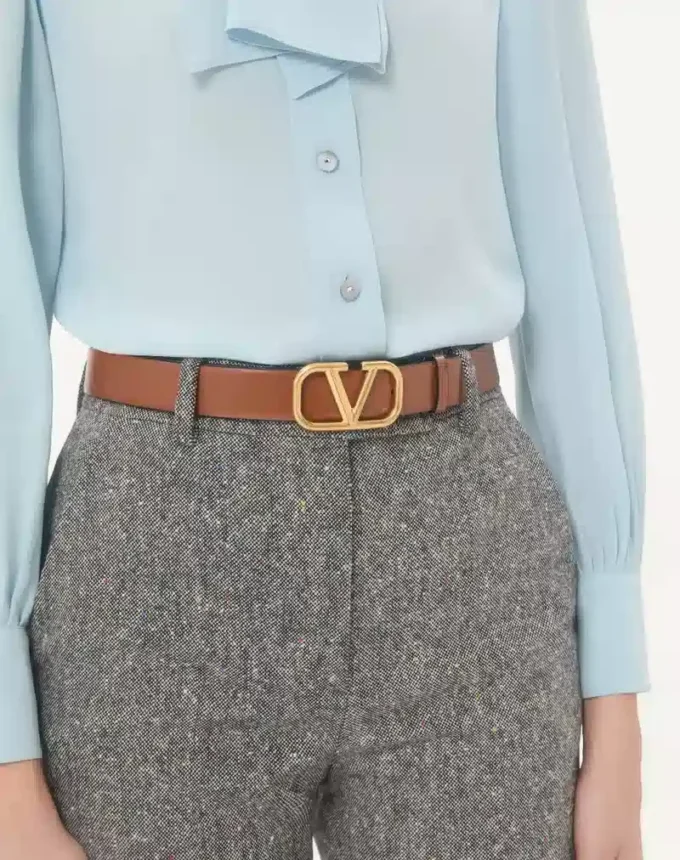 Dwustronny pasek z logo Vlogo z błyszczącej skóry cielęcej 30 mm