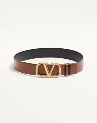 Dwustronny pasek z logo Vlogo z błyszczącej skóry cielęcej 40 mm Dwustronny pasek z logo Vlogo z błyszczącej skóry cielęcej 40 mm
