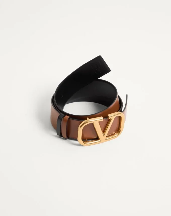 Dwustronny pasek z logo Vlogo z błyszczącej skóry cielęcej 40 mm