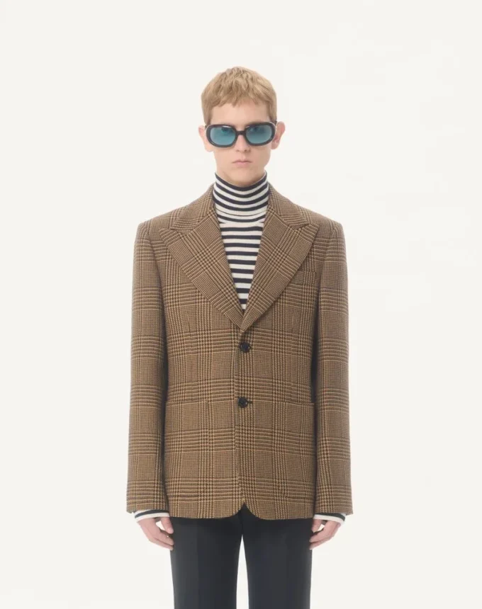 Jednorzędowa wełniana marynarka Valentino w kratę Glen Plaid