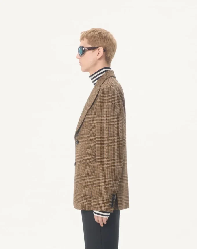 Jednorzędowa wełniana marynarka Valentino w kratę Glen Plaid
