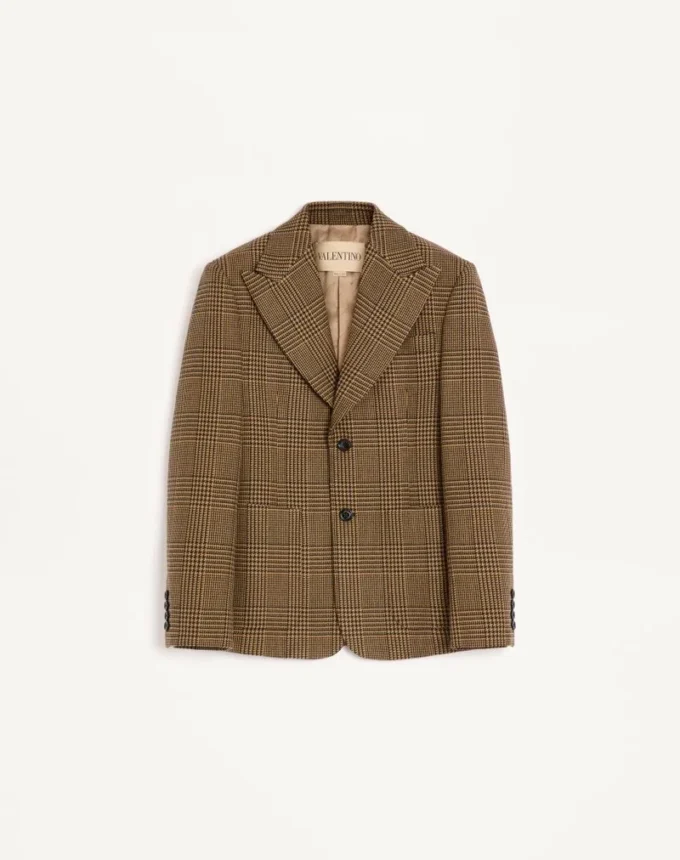 Jednorzędowa wełniana marynarka Valentino w kratę Glen Plaid