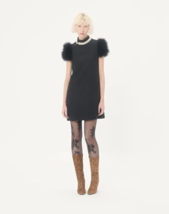 Krótka sukienka Crepe Couture z piórami