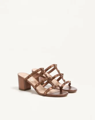 Metaliczne sandały z cielęcej skóry Rockstud 60 mm Metaliczne sandały z cielęcej skóry Rockstud 60 mm
