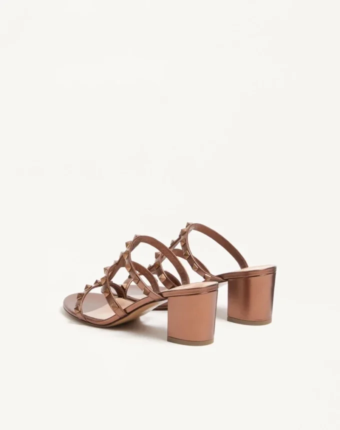 Metaliczne sandały z cielęcej skóry Rockstud 60 mm