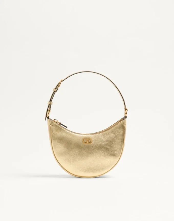 Mini torebka typu hobo z laminowanej ziarnistej skóry cielęcej z logo Vlogo