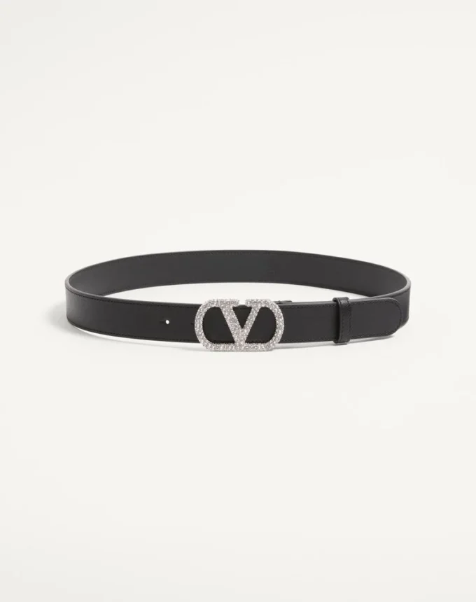 Pasek VLogo Signature z błyszczącej skóry cielęcej z kryształami 30 mm Pasek VLogo Signature z błyszczącej skóry cielęcej z kryształami 30 mm