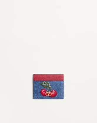 Portfel na karty z denimu z charakterystycznym logo i haftem Cherryfic