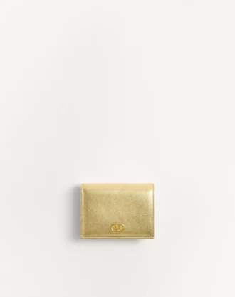 Portfel z laminowanej ziarnistej skóry cielęcej z logo Vlogo
