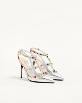 Rockstud Décolleté z laminowanej skóry nappa z kaboszonem i kryształami 100 mm Rockstud Décolleté z laminowanej skóry nappa z kaboszonem i kryształami 100 mm