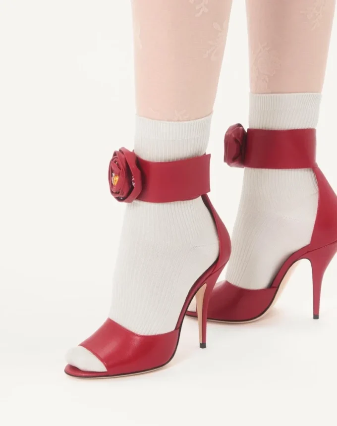Sandały Drip Rose z koźlej skóry z kryształami 105 mm