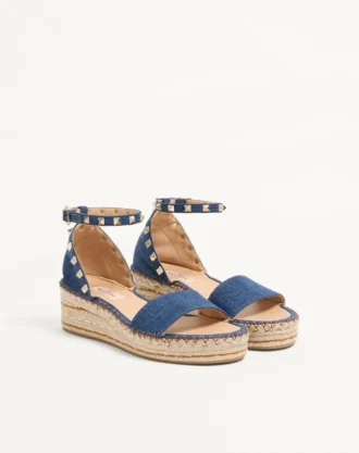 Sandały Rockstud Double Flatform z denimu 55 mm