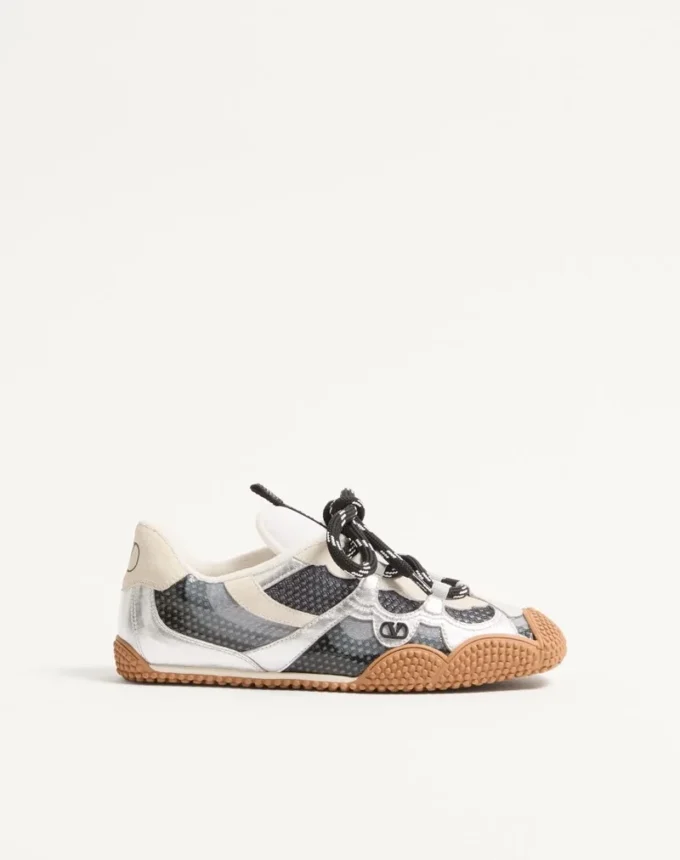 Sneakersy Amphibia z gumowanej skóry cielęcej i laminowanej nappa