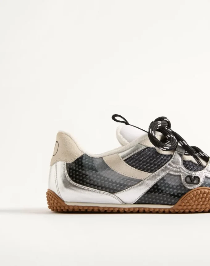 Sneakersy Amphibia z gumowanej skóry cielęcej i laminowanej nappa