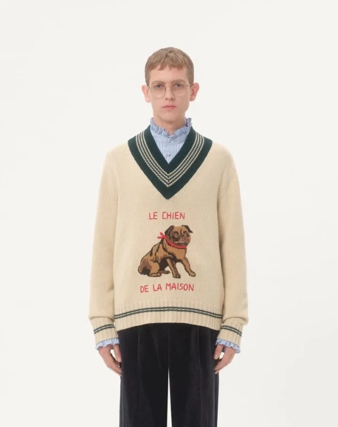 Sweter wełniany z żakardowym wzorem Le Chien De La Maison Sweter wełniany z żakardowym wzorem Le Chien De La Maison