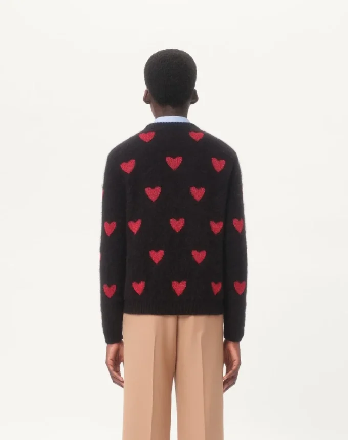 Sweter z wełny moherowej i lureksu z wzorem żakardowym w serca Sweter z wełny moherowej i lureksu z wzorem żakardowym w serca