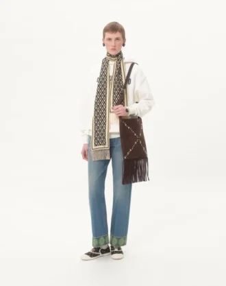 Torba na ramię Valentino Garavani Nellcôte z zamszu z frędzlami