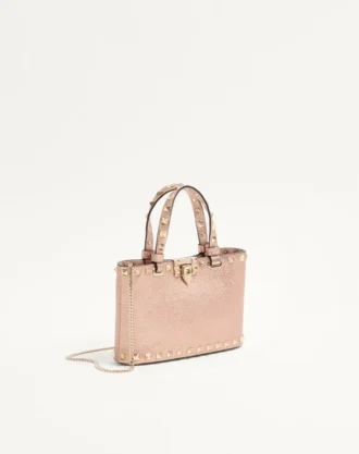 Torba na zakupy Rockstud Mini z laminowanej ziarnistej skóry cielęcej