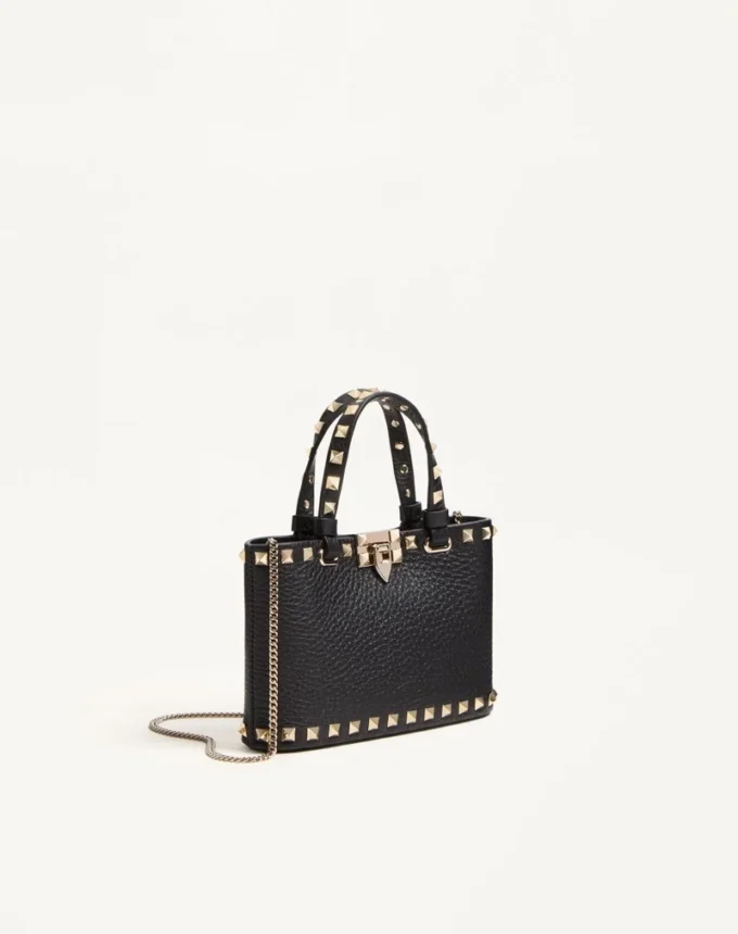 Torba na zakupy Rockstud Mini z ziarnistej skóry cielęcej