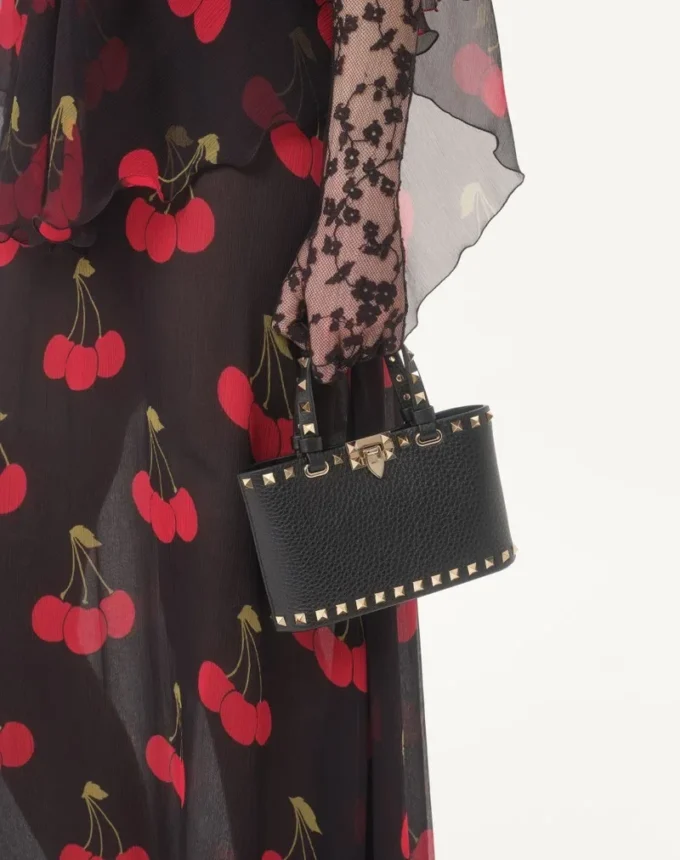 Torba na zakupy Rockstud Mini z ziarnistej skóry cielęcej