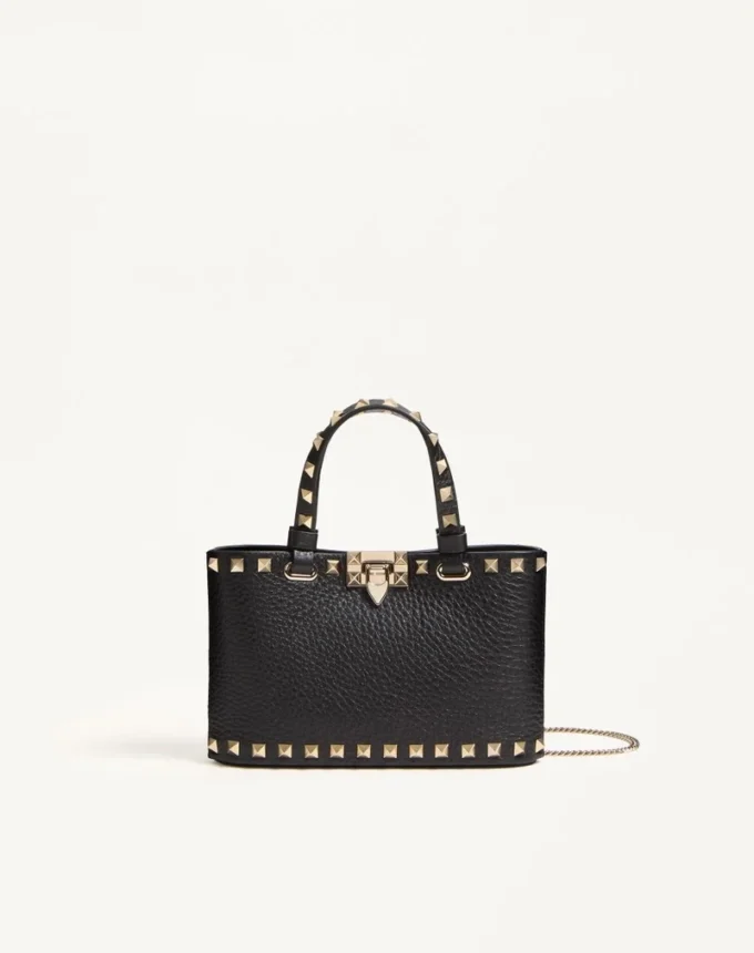 Torba na zakupy Rockstud Mini z ziarnistej skóry cielęcej