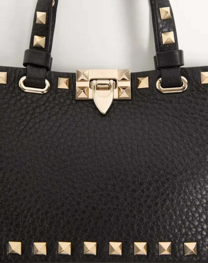 Torba na zakupy Rockstud Mini z ziarnistej skóry cielęcej