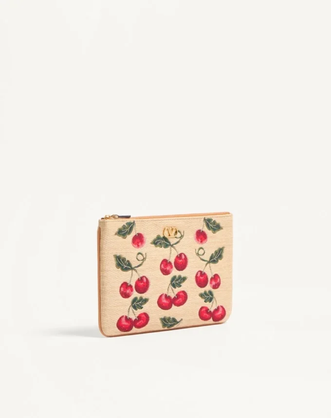 Torba Vlogo Signature z raffii żakardowej z motywem Cherryfic Torba Vlogo Signature z raffii żakardowej z motywem Cherryfic