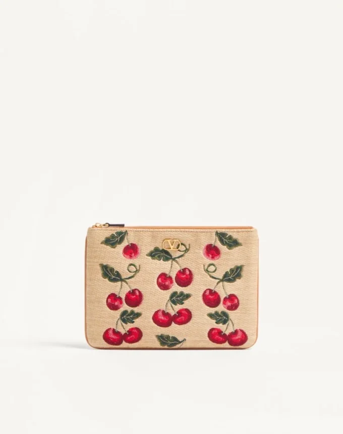 Torba Vlogo Signature z raffii żakardowej z motywem Cherryfic Torba Vlogo Signature z raffii żakardowej z motywem Cherryfic