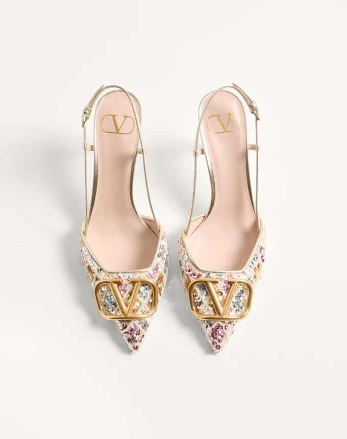VLogo Signature Slingback Décolleté z haftem Rhombelle 80 mm VLogo Signature Slingback Décolleté z haftem Rhombelle 80 mm